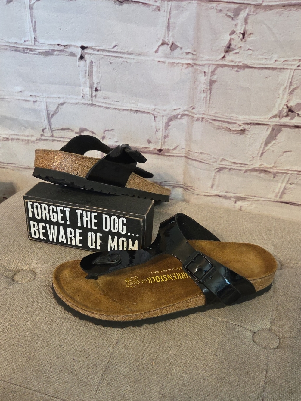Birkenstock Black Patent Gizeh Sandals